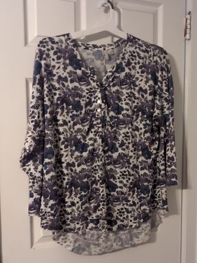 Cato White Tunic with Purple Floral Print